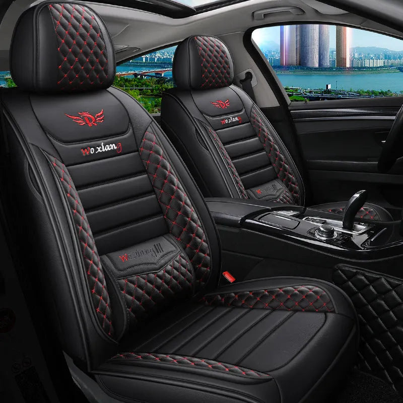 Universal high elastic sponge filled car seat cushion in leather, shown in a red colour.