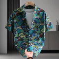 Men's casual Hawaiian style floral print cotton cardigan shirt in summer colours