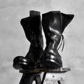 Japanese irregular deconstructed leather boots for men in black retro high-top round-toe style with zipper closure