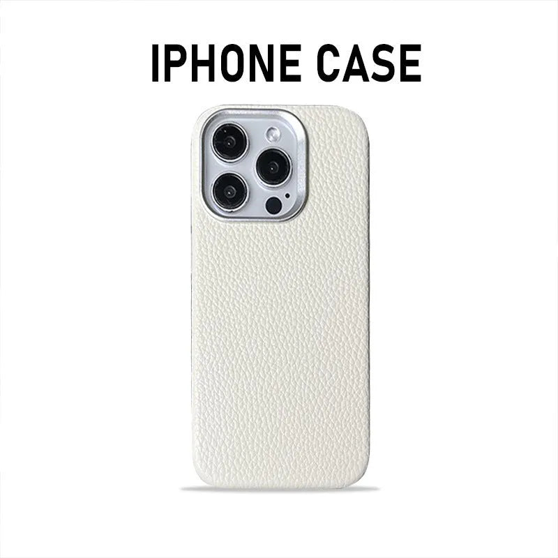 Plain leather magnetic phone case with lychee pattern in Dark Green for iPhone