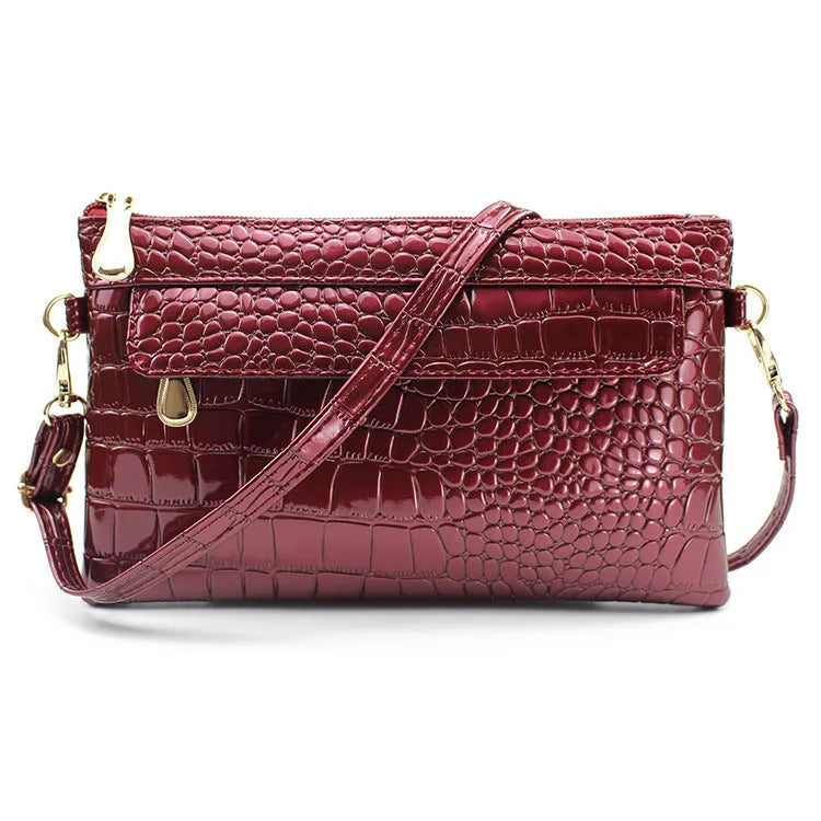 Soft black PU leather women's messenger bag with square shape on a shoulder strap
