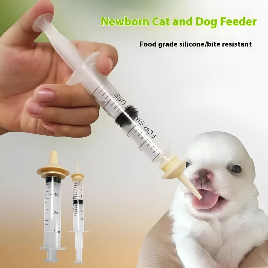 Pet silicone nursing syringe kit with nipples and syringes in three sizes for kittens and puppies