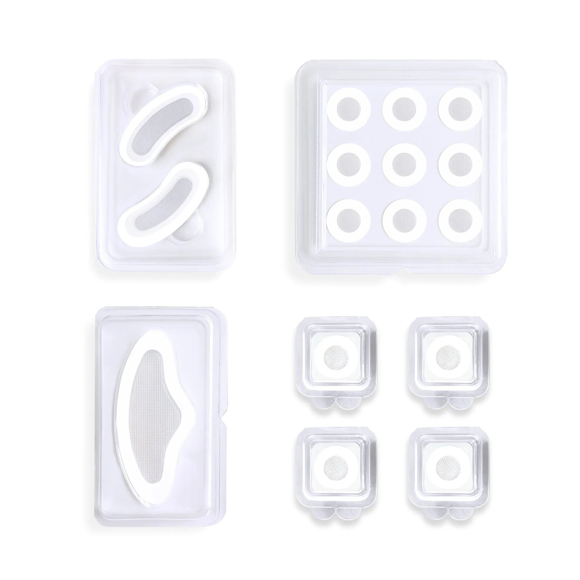 Transparent hydrocolloid acne patch stickers on skin for pimple treatment.