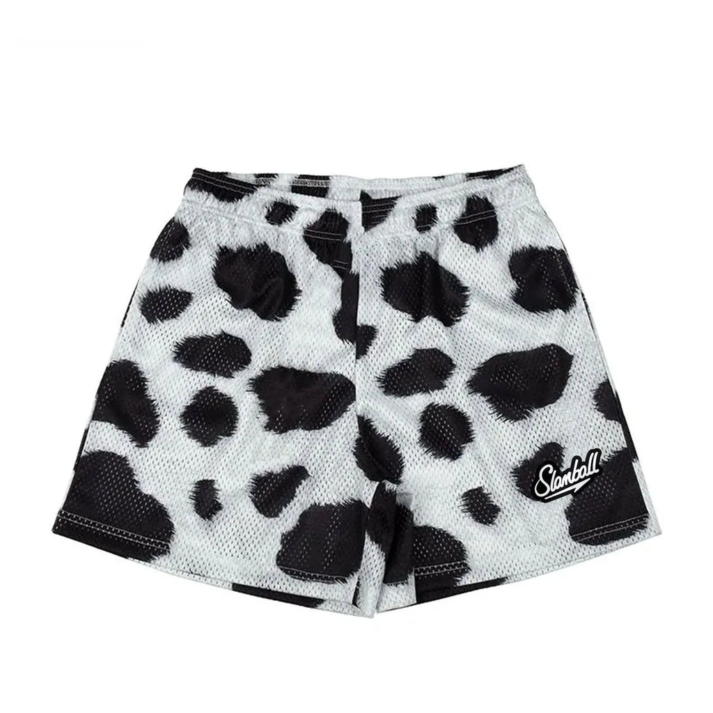 Men's leopard print fitness training shorts with quick-dry fabric