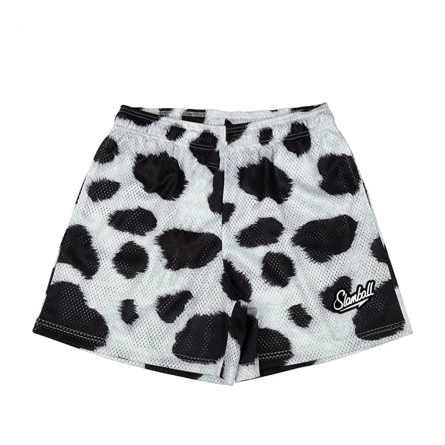 Men's leopard print fitness training shorts with quick-dry fabric