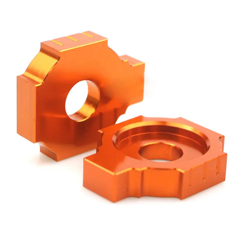 Orange anodised aluminium rear fork regulators for KTM Duke 200 390 990 motorcycles
