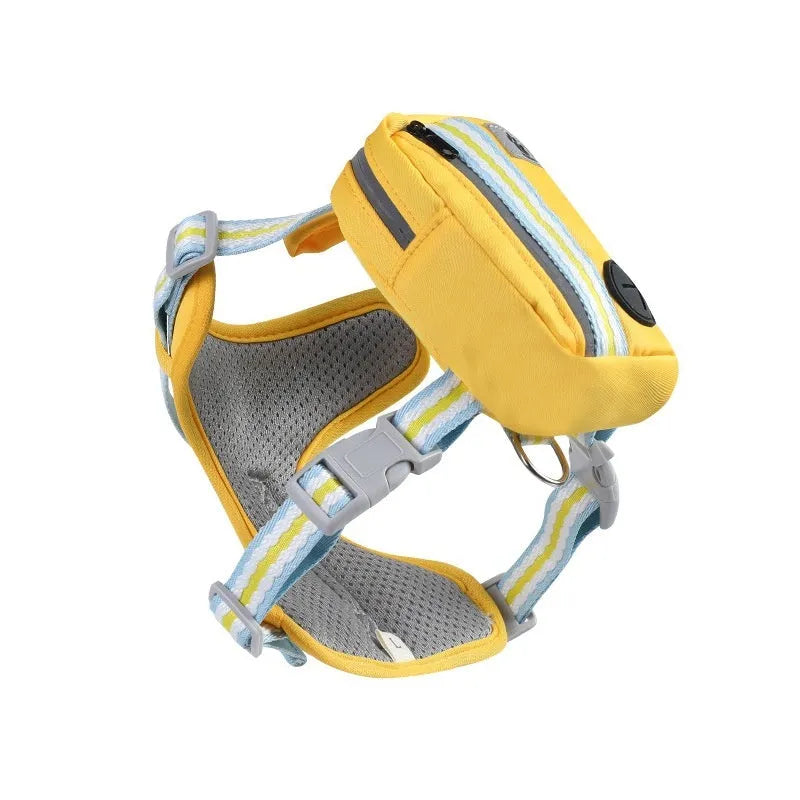 Explosion-proof anti-strangulation dog harness and leash in Oxford cloth, shown in assorted colours.