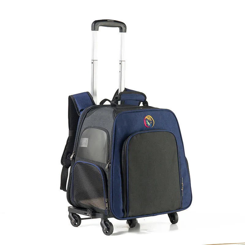 Oxford pet backpack trolley air box with 33.7L capacity in dark blue, grey, pink or sky blue