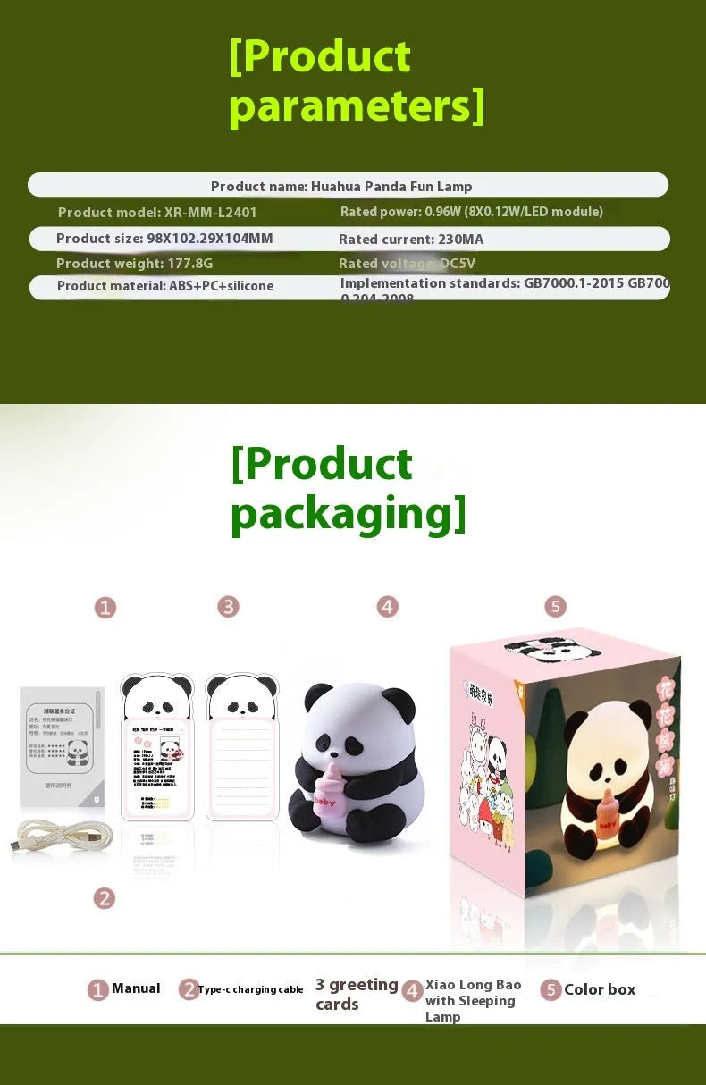 Flower Panda colourful silicone pat lamp night light with cartoon design