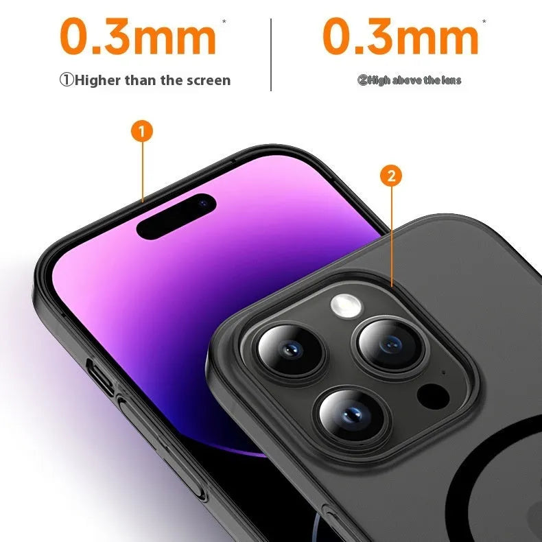 Frosted magnetic phone case in transparent pink for iPhone 15 Pro Max with full coverage design