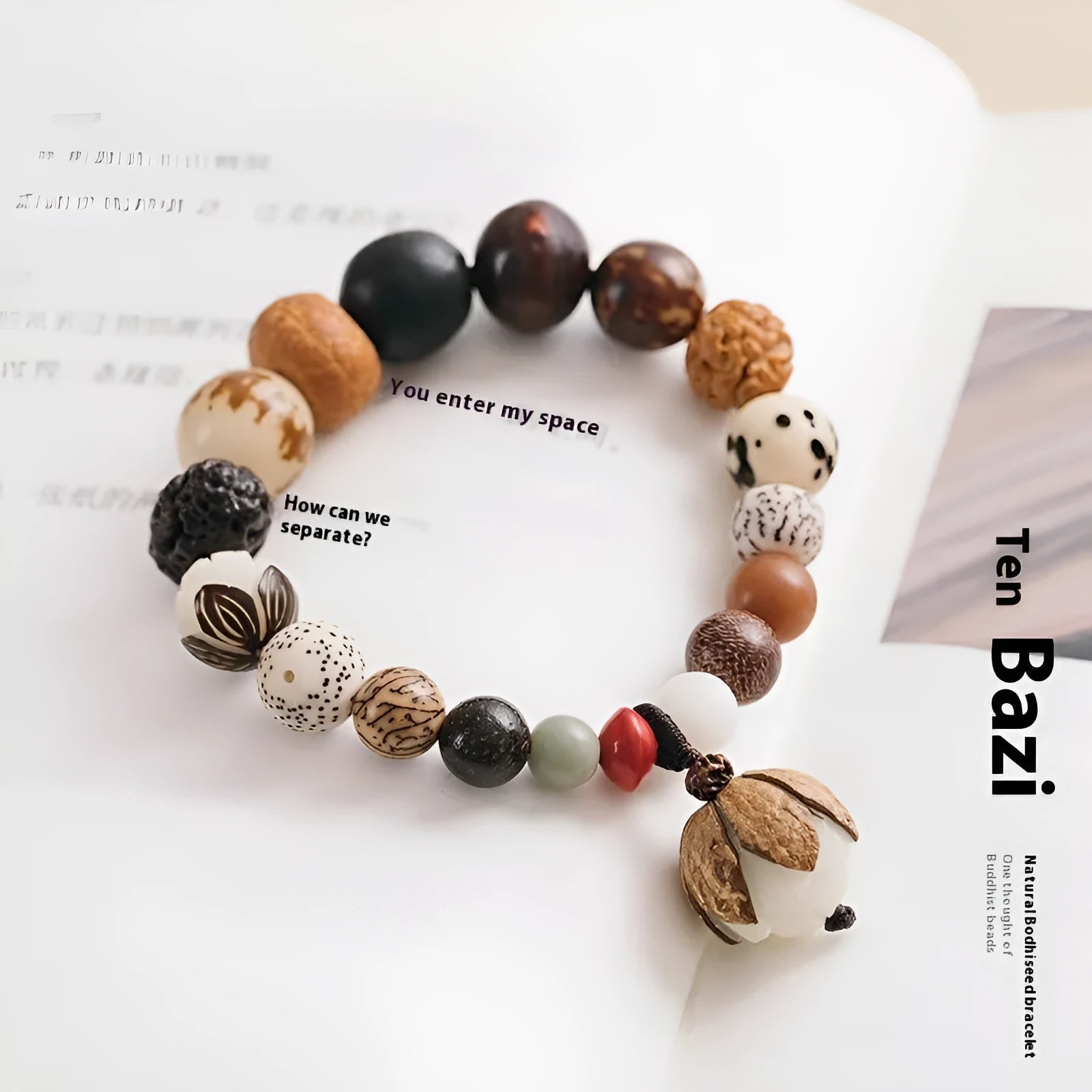 Handmade geometric Bodhi seed bracelet with 18 beads and 16cm wrist circumference