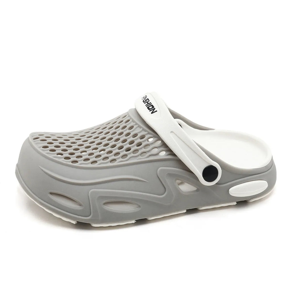 Men's grey EVA beach slippers with closed toe design and non-slip sole