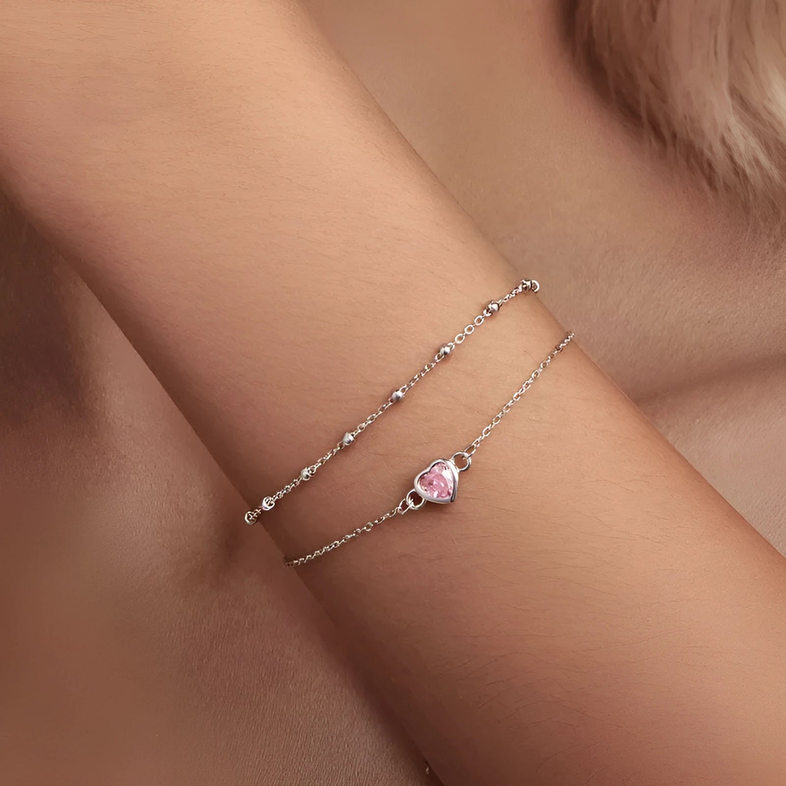 925 sterling silver heart-shaped bracelet with 6mm pendant and adjustable chain