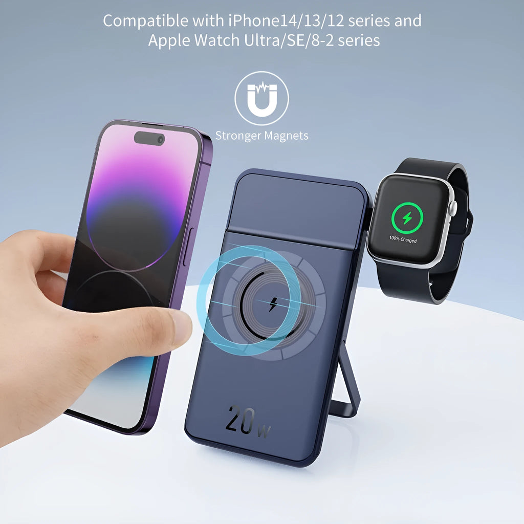 Black industrial-style magnetic wireless power bank with 10000mAh capacity