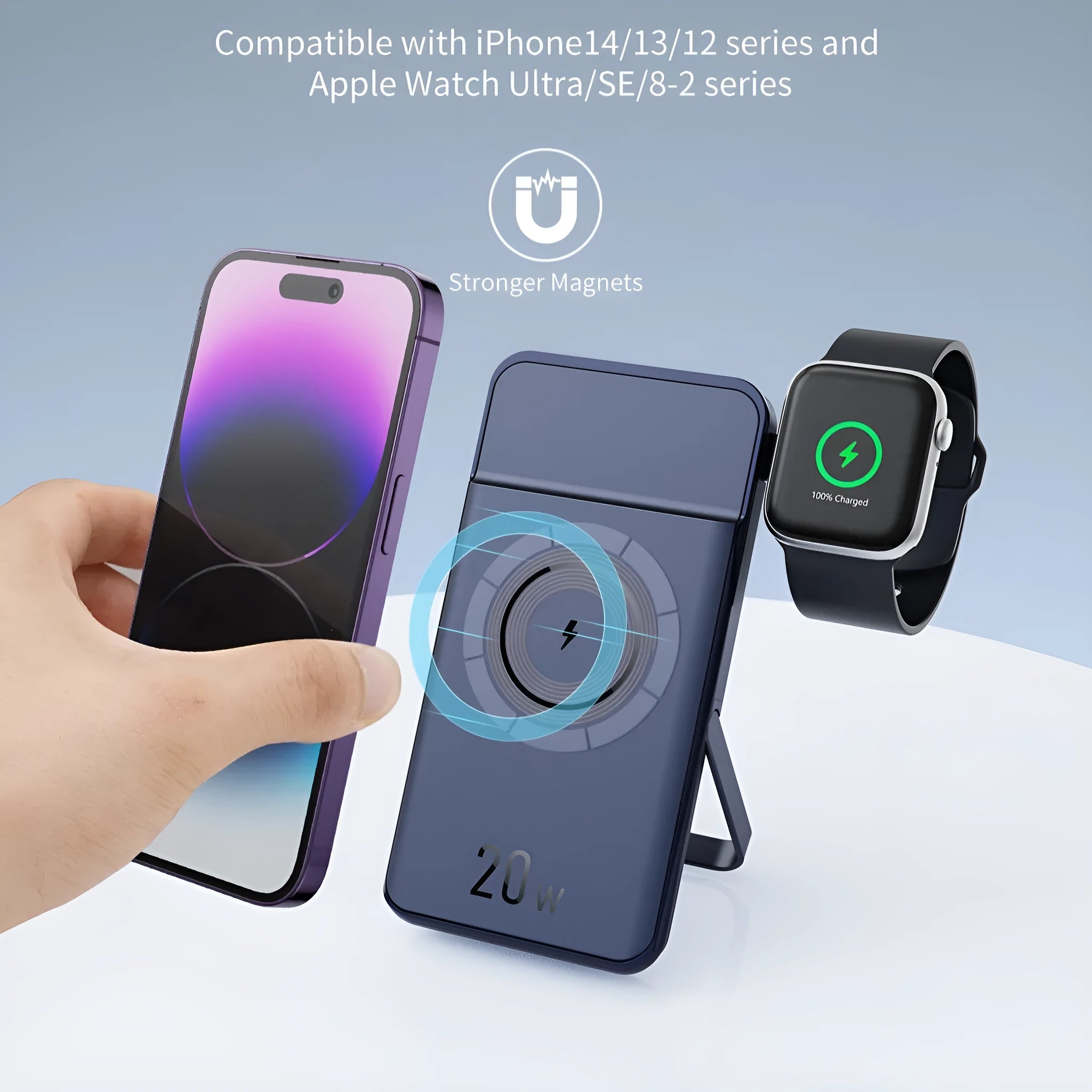 Black industrial-style magnetic wireless power bank with 10000mAh capacity