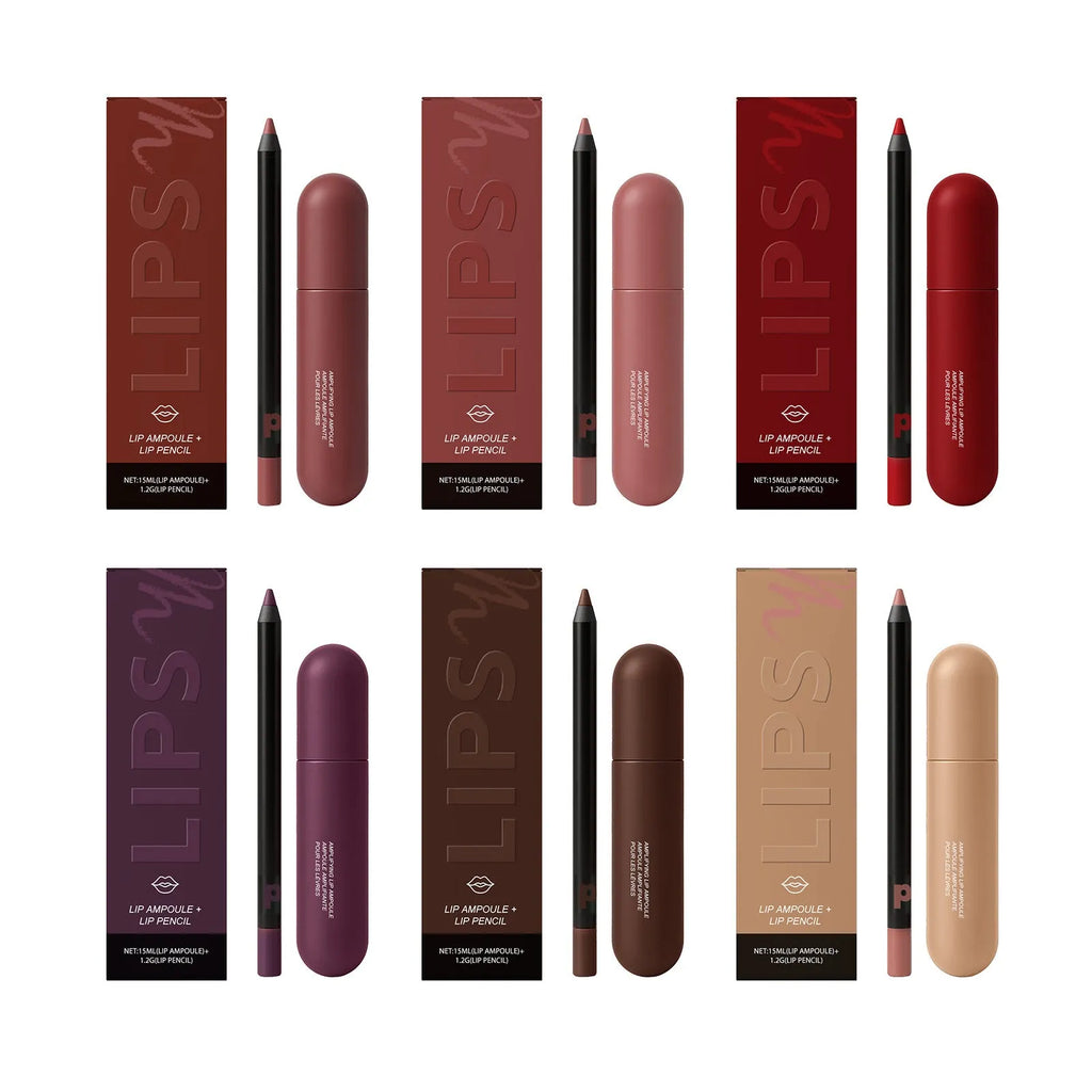 Moisturising lip gloss and lip liner duo set 15ml 1.2g in six colour options including Caramel Cotton and Violet.