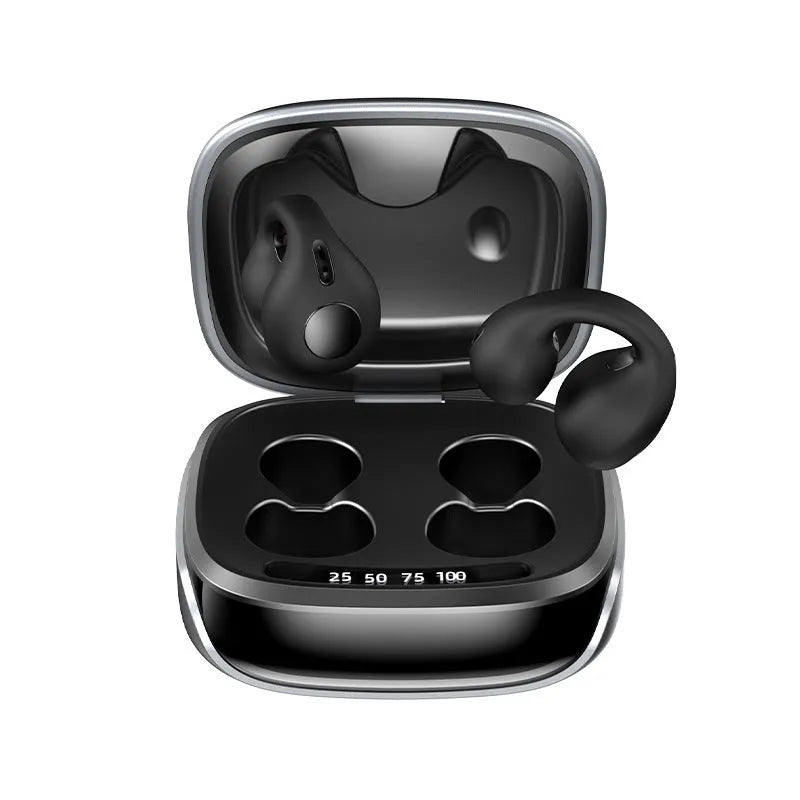 JX80 true wireless bone conduction Bluetooth headset in black, white, purple, or skin tone with charging case.