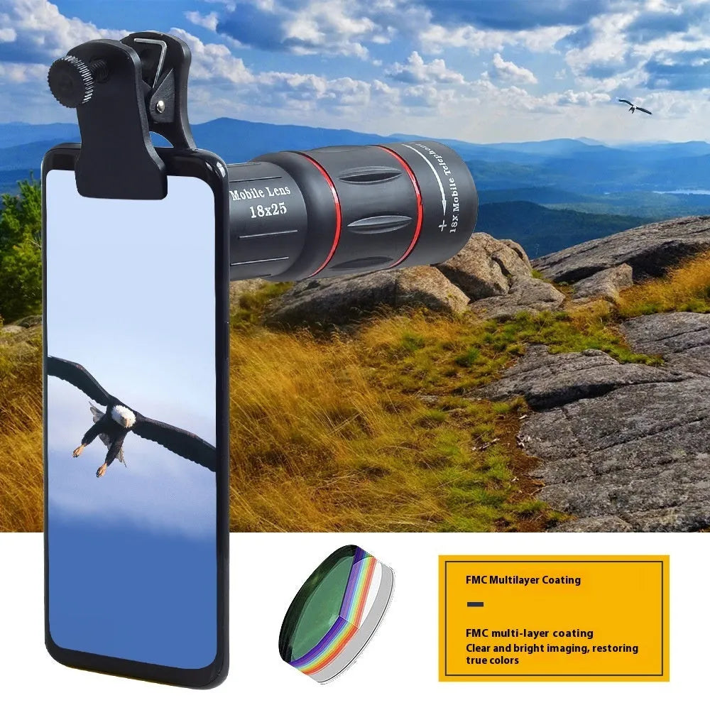 18x high-definition external telephoto lens for mobile phones with waist pack and cleaning cloth