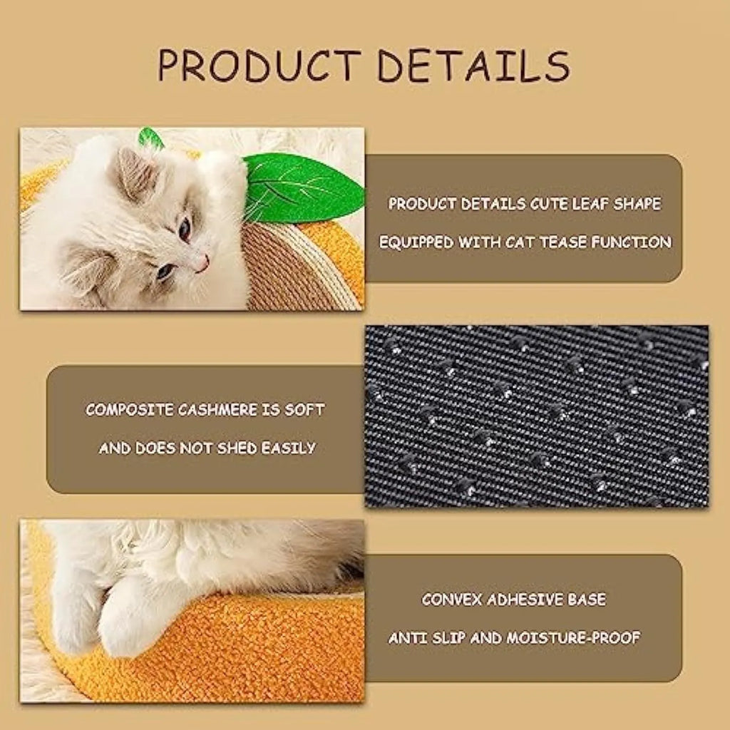 Round yellow fruit-shaped sisal cat scratching board and bed for small breeds.