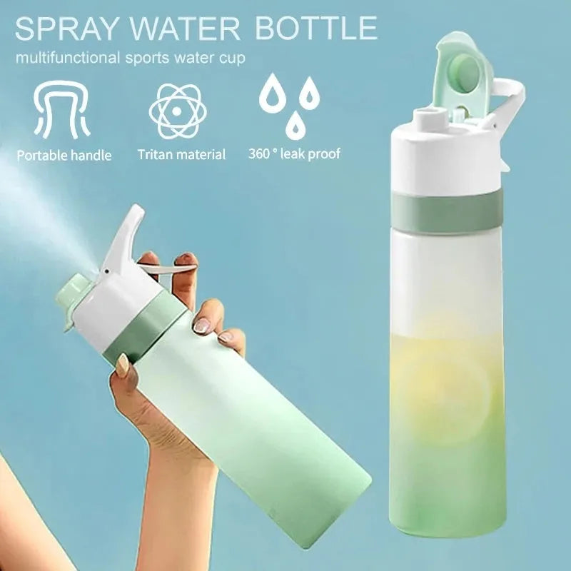 Spray water bottle with handle strap and leakproof lid in multiple colour options