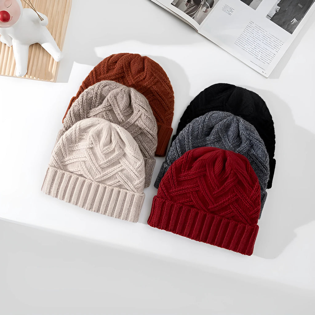 Wool women's knit hat with dome crown in various colour options including ivory white and obsidian black