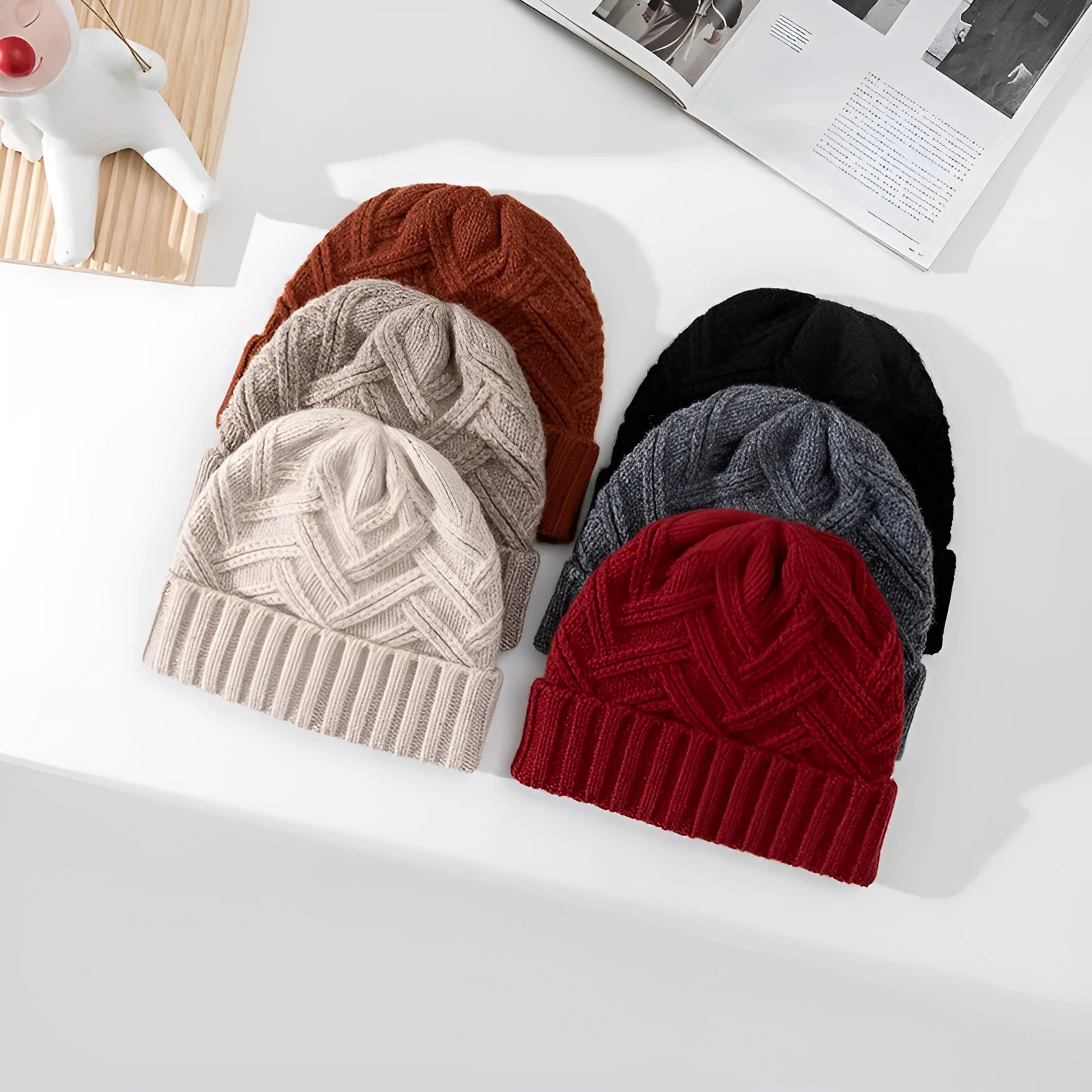 Wool women's knit hat with dome crown in various colour options including ivory white and obsidian black