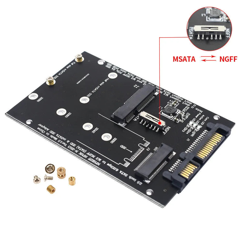 Black and blue SATA3 to M.2 NGFF mSATA SSD adapter card for storage upgrades