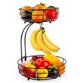 Black double-layer wrought iron fruit basket with two storage tiers