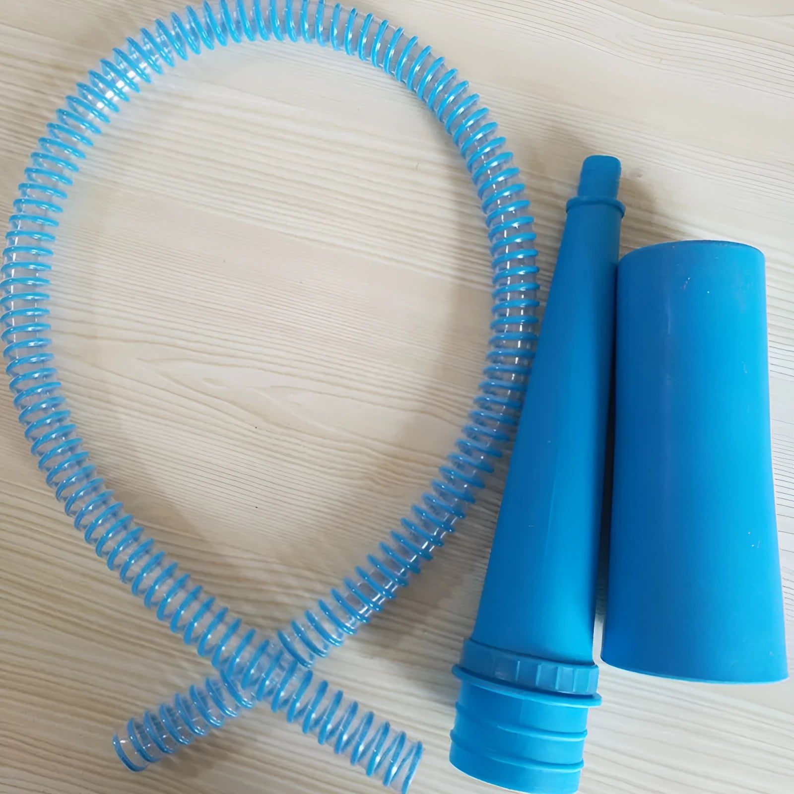Blue plastic suction pipe cleaner with a round head, 114cm long, for washing machine and dryer lint removal.
