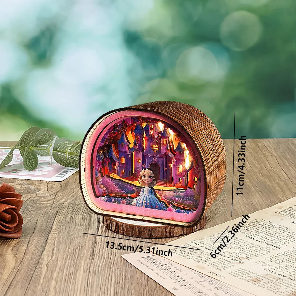 3D wooden carved night light bedside ornament in American style with soft glow