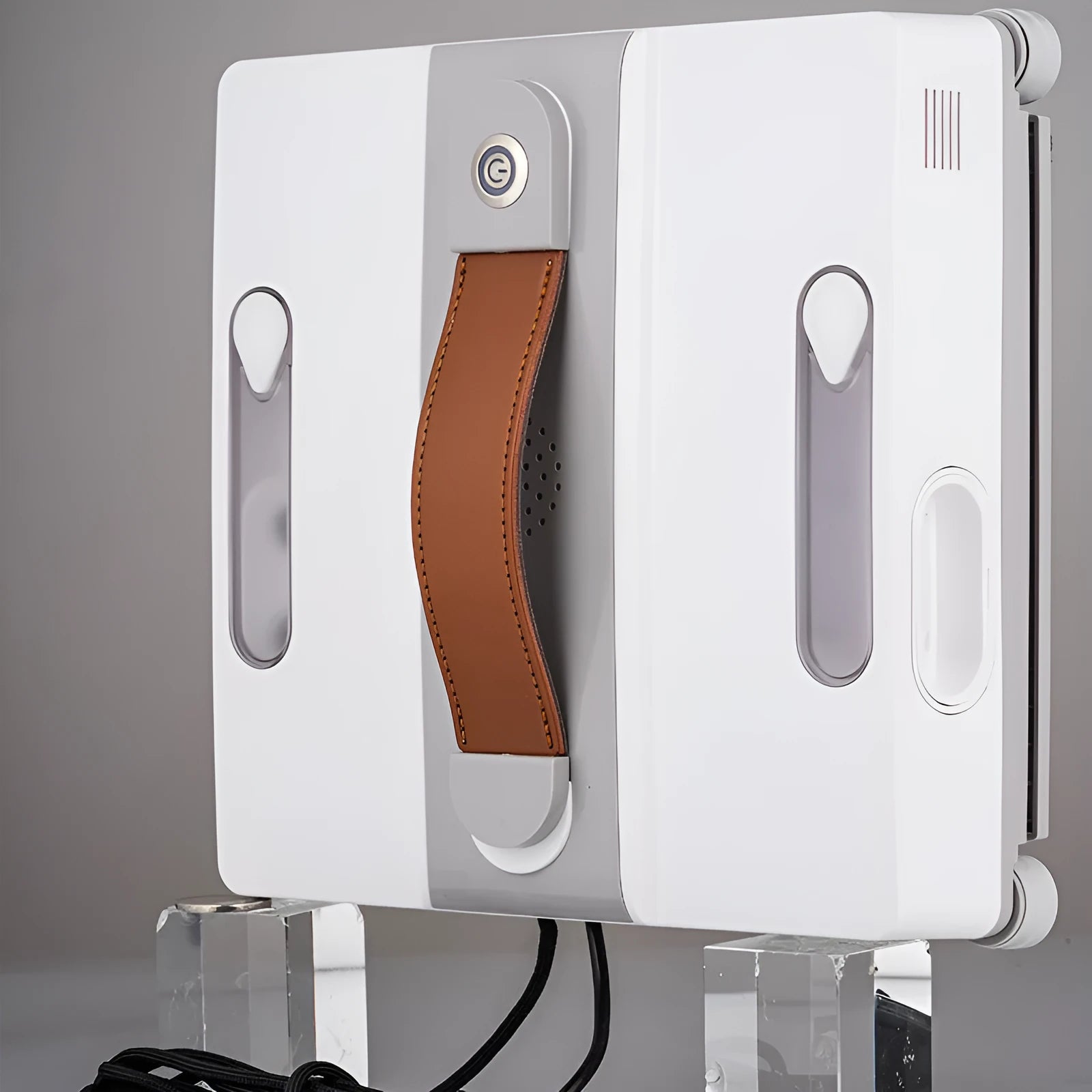 White intelligent window cleaning robot with water spray nozzles for high-rise windows