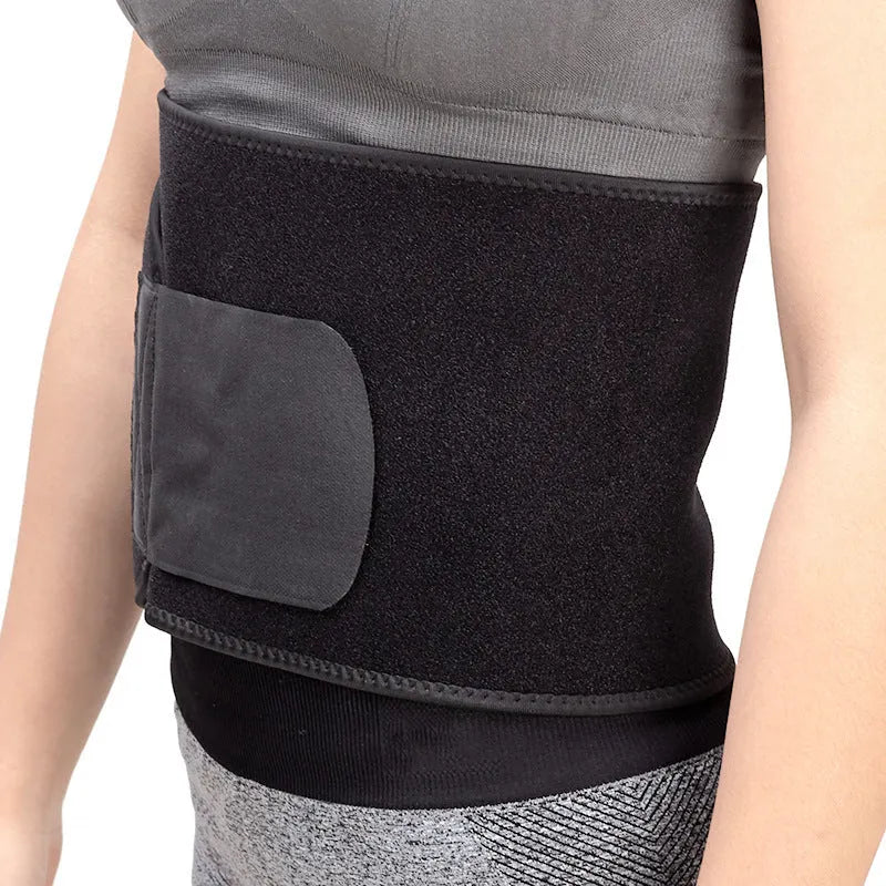 Black waist and abdominal support belt for adult fitness and yoga.