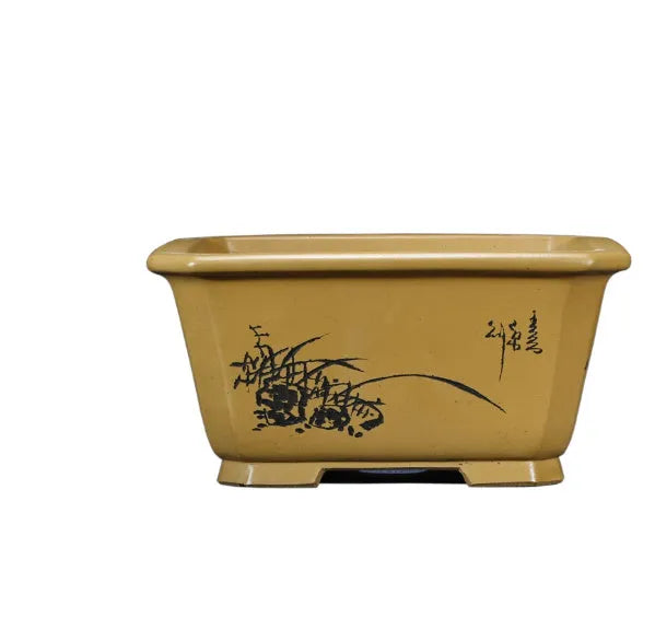 Extra large Chinese style purple clay bonsai flower pot with carved decoration