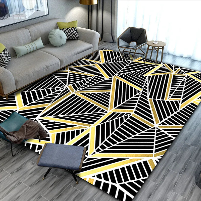 Modern minimalist geometric abstract carpet in a rectangular shape with machine woven crystal velvet finish