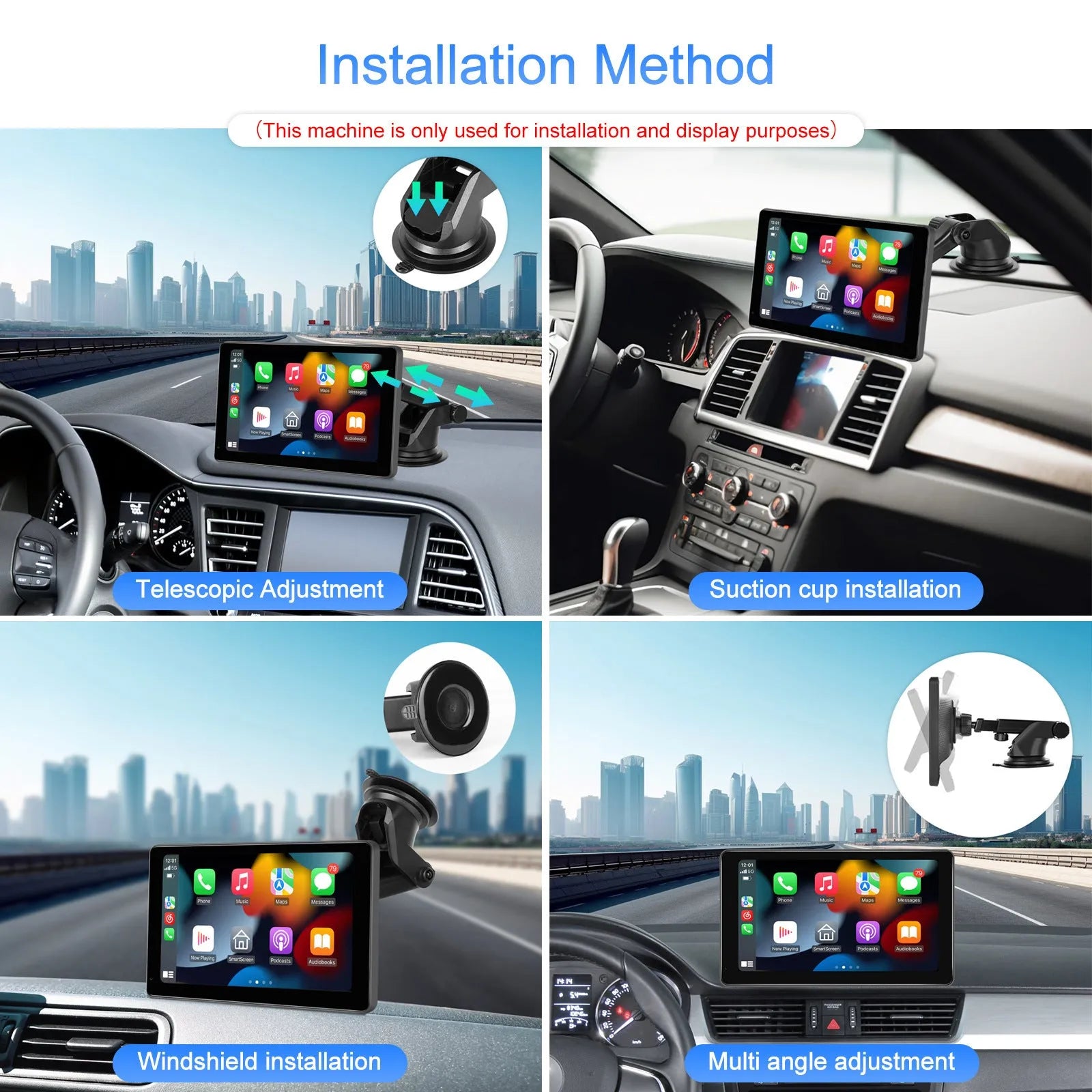 11.3-inch Android car display screen with touch interface shown on a car dashboard