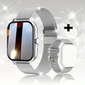 A smart watch with a large 144-inch touch screen and a silicone strap, shown on a wrist.