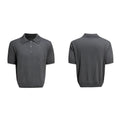 Men's double collar short sleeve polyester shirt in loose fit showing lapel detail