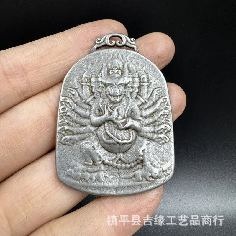 Chinese style geometric iron hanging pendant ornament with Aryaacalanatha Yamantaka design