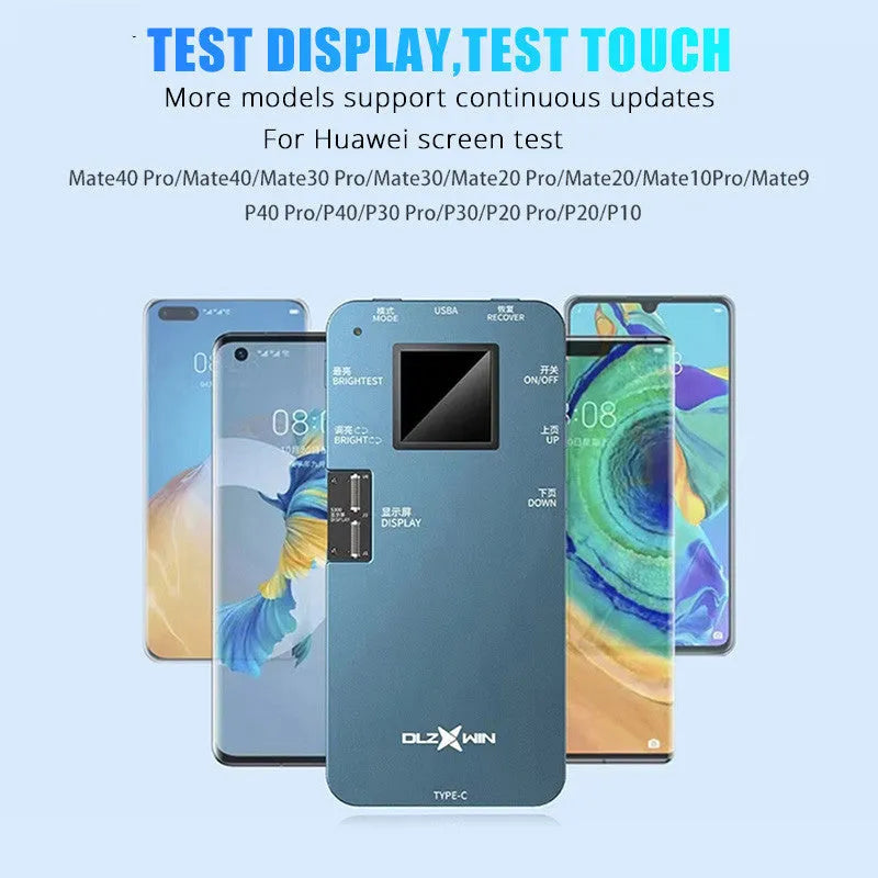 S300 Light model mobile phone screen tester for Huawei devices on a workbench.