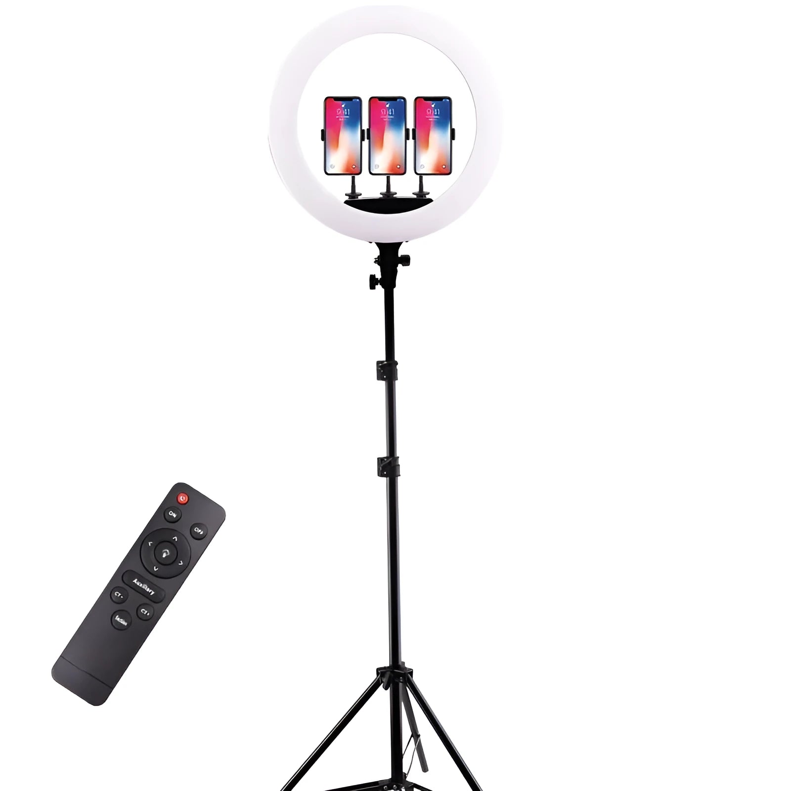 18 inch ring light on a tall tripod with remote control, for live streaming and video