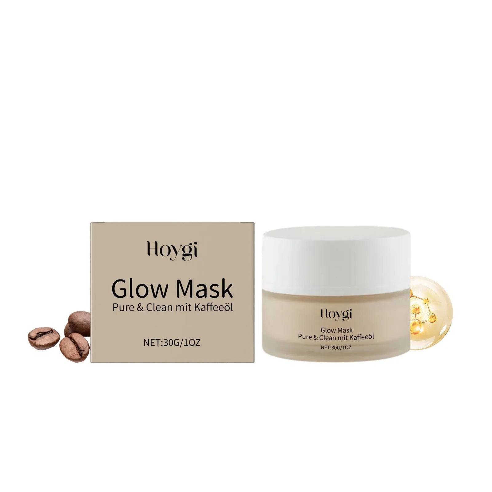 30g facial sheet mask with coffee seed oil and glycerin measuring 5.1x3.9cm