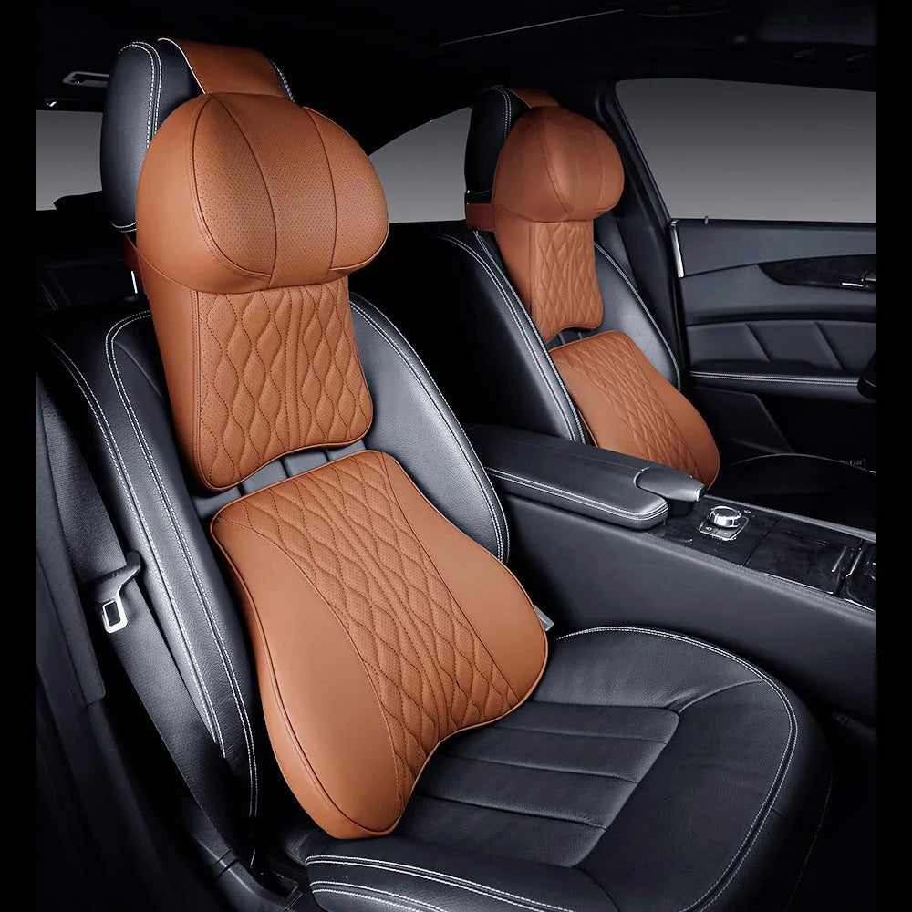 Car neck pillow and lumbar support set with wavy pattern design in multiple colour options