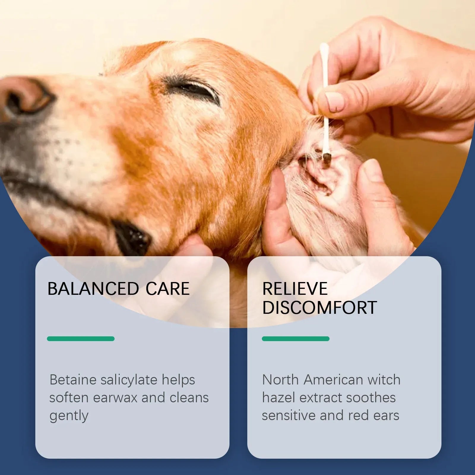 100ml bottle of dog and cat ear cleaner solution for gentle earwax removal.