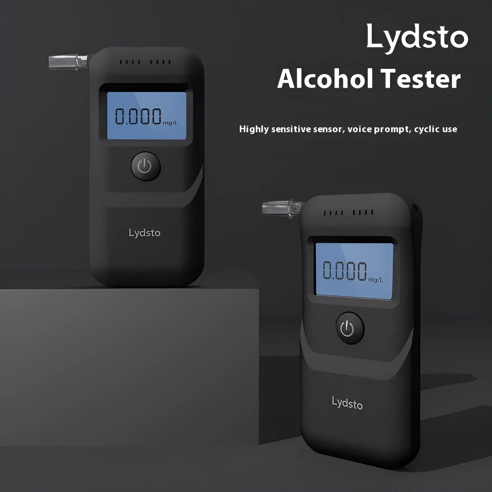 Black household alcohol breathalyser tester for personal drinking level monitoring
