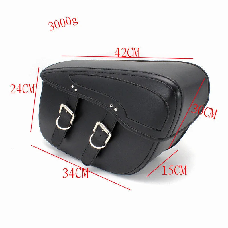 Retro style motorcycle saddle bag in PU leather with side mounting hardware in black or brown