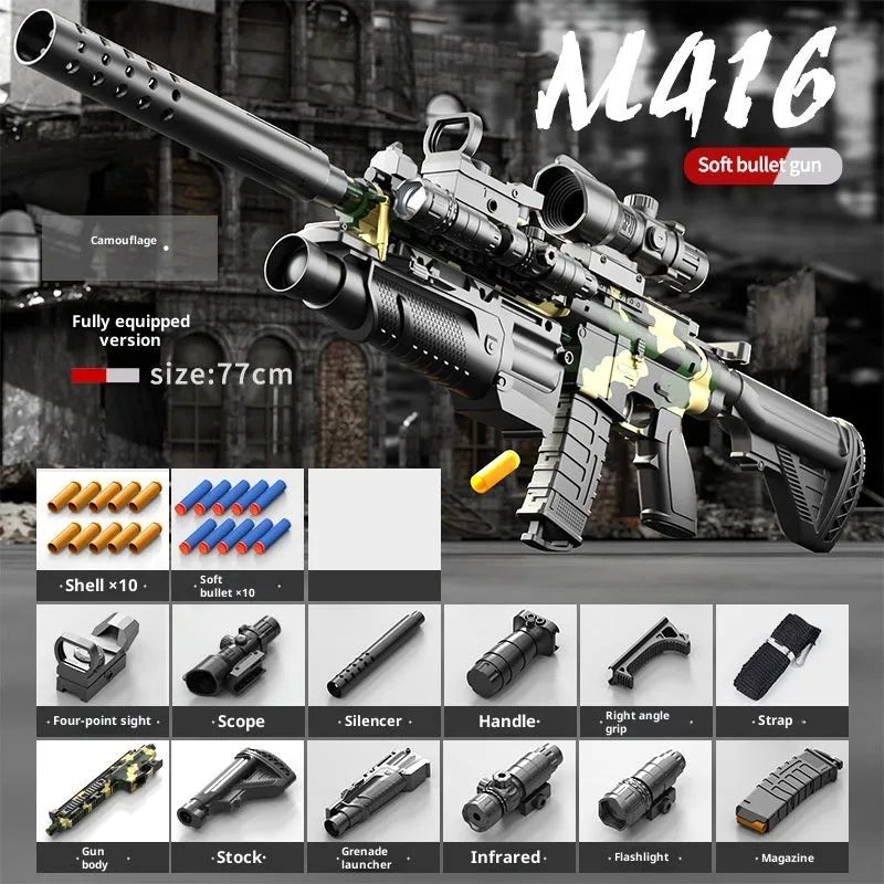 Manual bolt throwing shell soft bullet gun M416 sand colour plastic toy with accessories