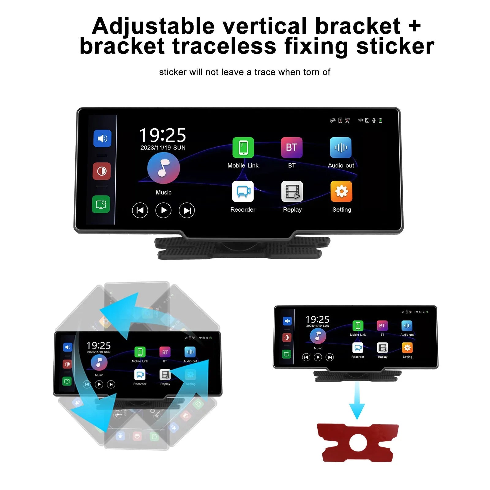 10.26-inch car DVR display system with rear view camera mounted on universal bracket