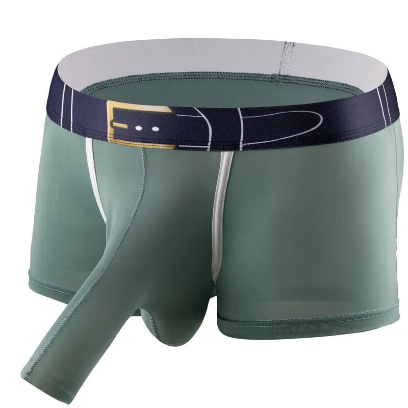 Men's solid colour Ice Silk boxers laid flat, showing the mid waist design in one of the six available colours.