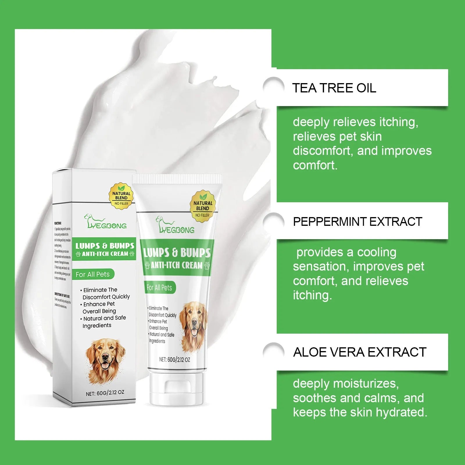 60g tube of pet itch relieving cream for cats with natural extracts
