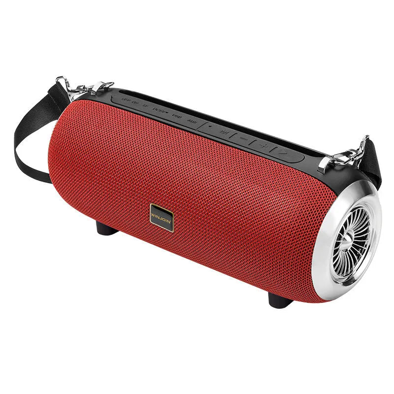 F666 portable square Bluetooth speaker with shoulder strap in black, blue, camouflage, or red colour.